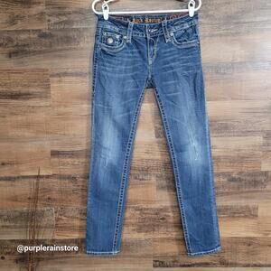 Rock Revival Jeans 30 Celine Skinny Mid Rise Embellished Thick Stitch Western